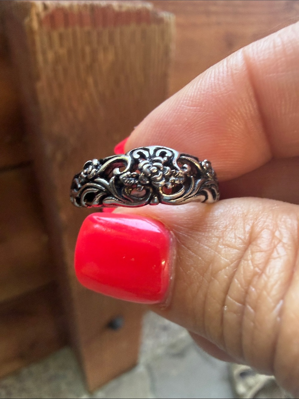 Intricate Floral Sterling-Style Silver Ring in Silver